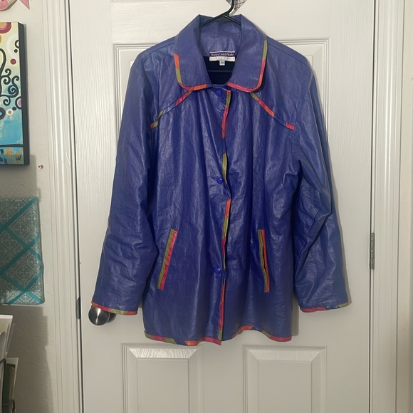 VINTAGE Marylou Ozbolt Storer Fibre Arts Raincoat Rainbow Trim Medium - Picture 1 of 5